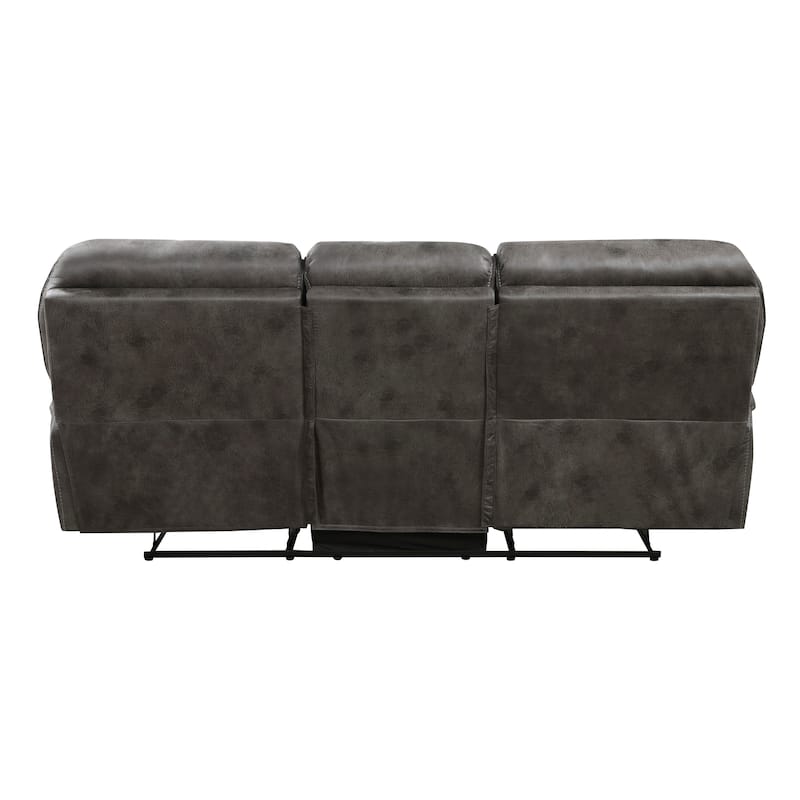 Tony 90 Inch Double Manual Recliner Sofa, Gray Microfiber, Solid Wood