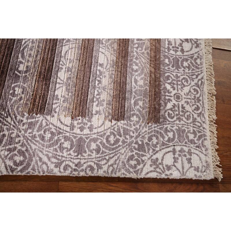 Striped Abstract Foyer Rug Hand-Knotted Wool Carpet - 2'8" x 4'9"