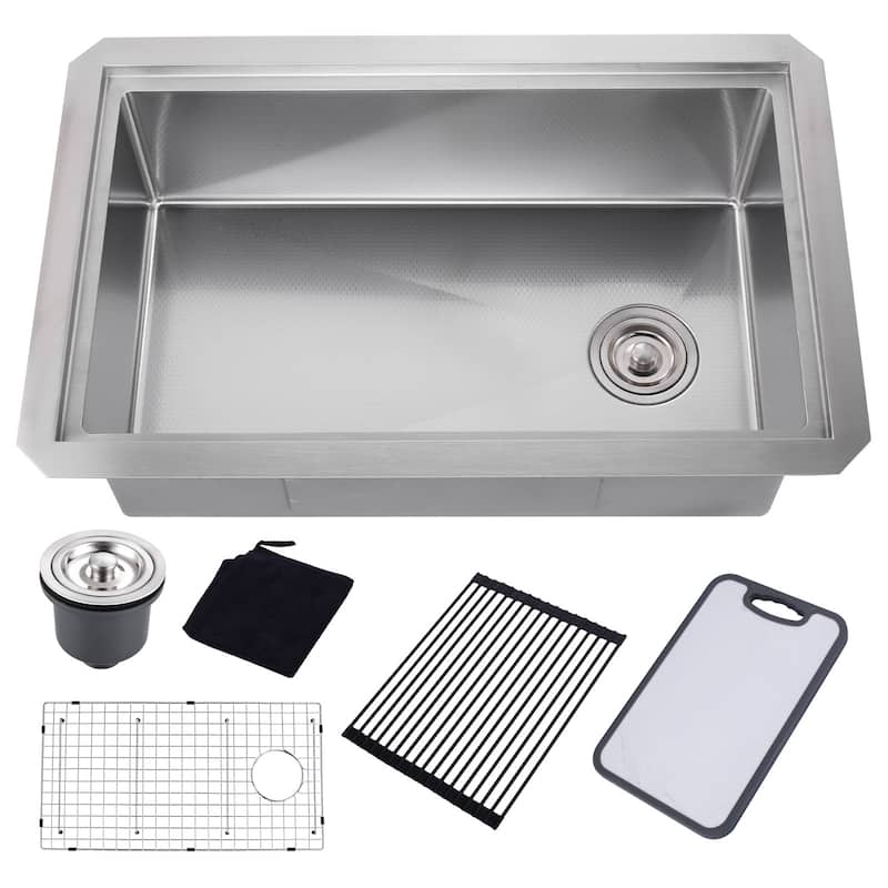 WOWOW Drop-in Single-Bowl Kitchen Sink with Honeycomb Design - 32 X 19 inch