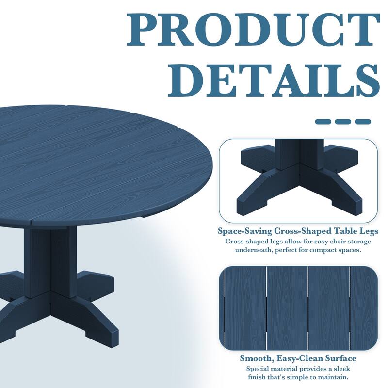 HDPE Patio Outdoor Round Coffee Table, X-shaped Leg