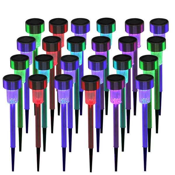 slide 1 of 9, 24pcs 5W High Brightness Solar Power LED Lawn Lamps with Lampshades Warm White/Seven Color - 24 PCS Multi-color