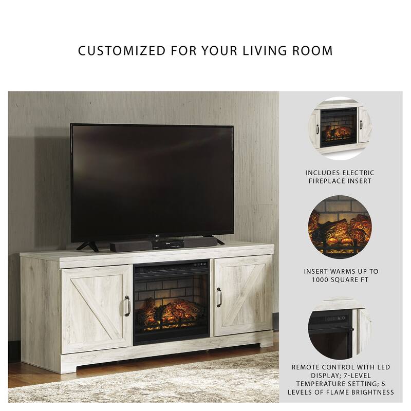 Signature Design by Ashley Bellaby Whitewash 63" TV Stand for TVs up to 72" with Electric Fireplace - 63.5"W x 19.5"D x 26"H