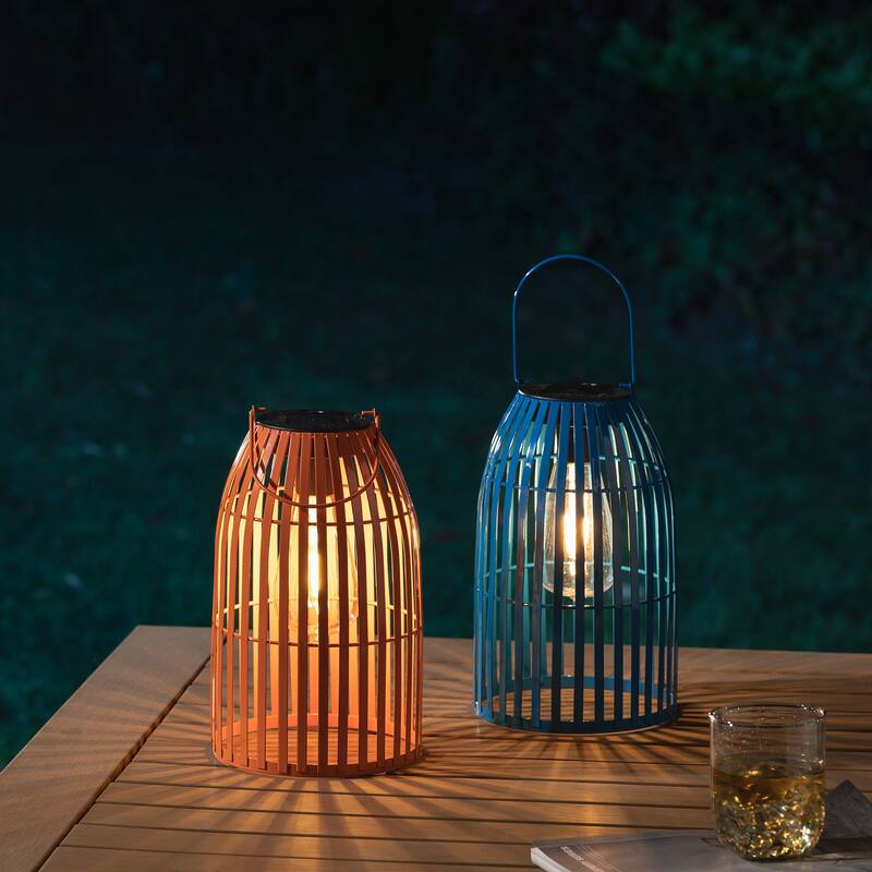 Glitzhome Set of 2 Metal Solar Powered Outdoor Hanging Lantern