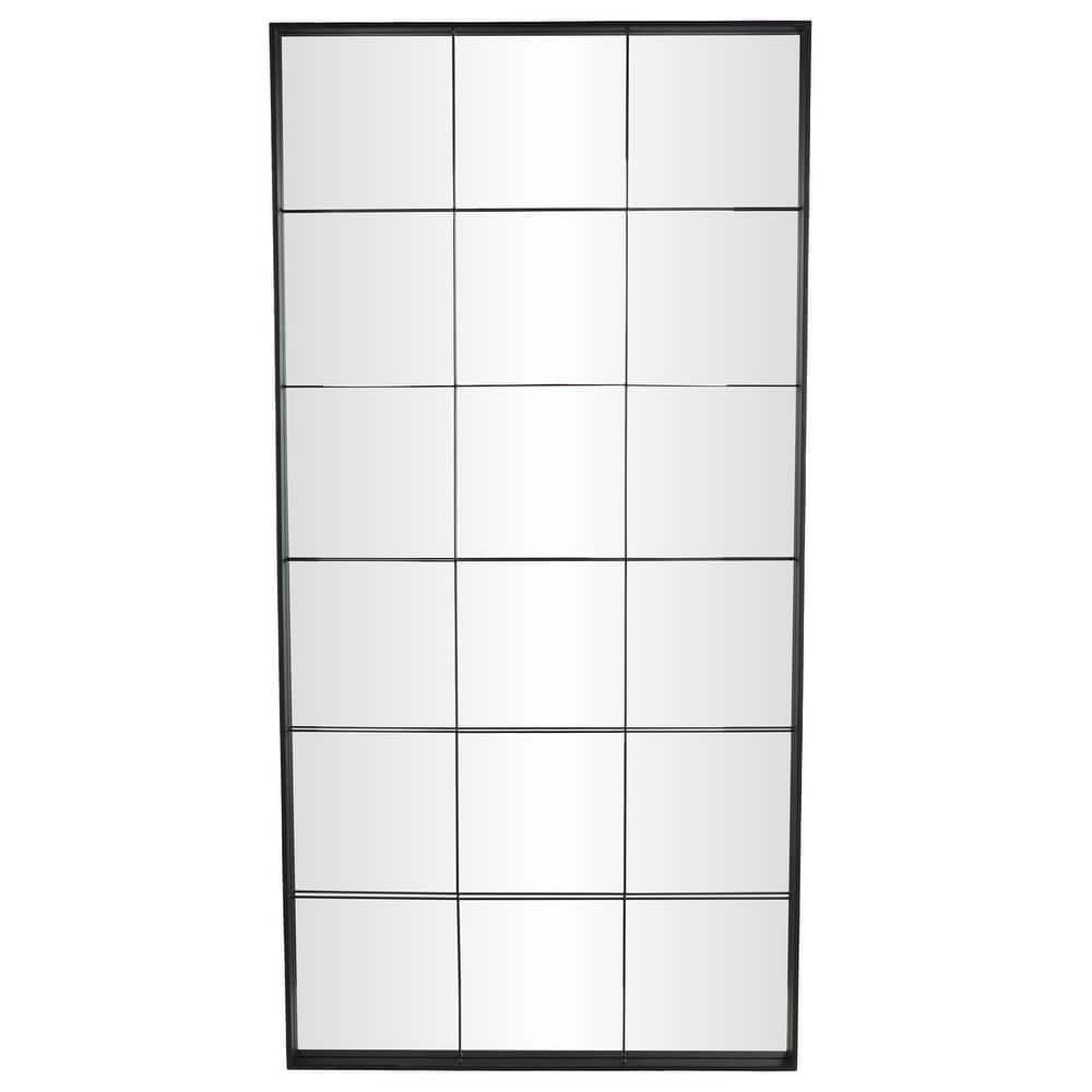 Metal Window Pane Inspired Floor Mirror - Black - Roche River Decor