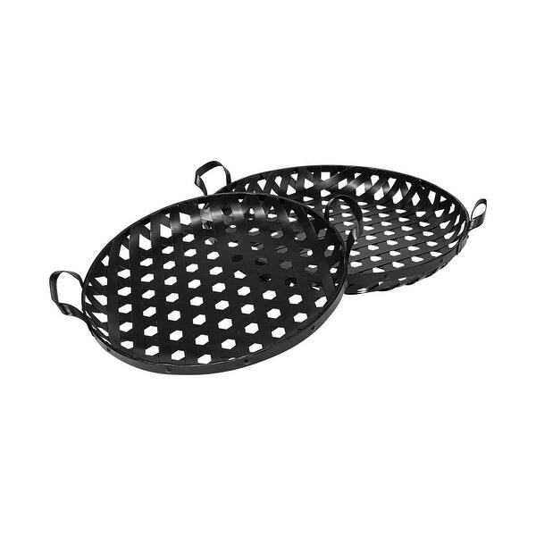 Set Of 2 Matte Black Metal With Interweaved Bottom Trays Set Of 2 Matte Black Metal With Interweaved Bottom Trays