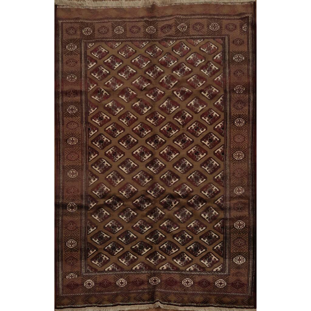Hand Knotted Oriental 100% Wool Carpet Traditional All-Over Brown Turkoman Area Rug - 10' 6'' X 6' 10''