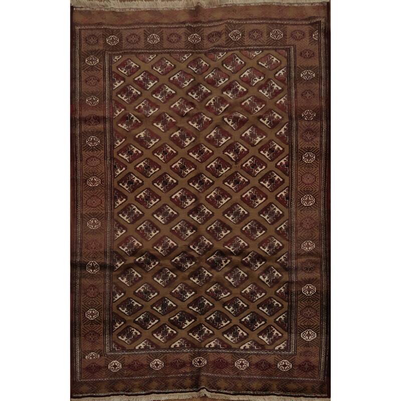 Hand Knotted Oriental 100% Wool Carpet Traditional All-Over Brown Turkoman Area Rug - 10' 6'' X 6' 10''