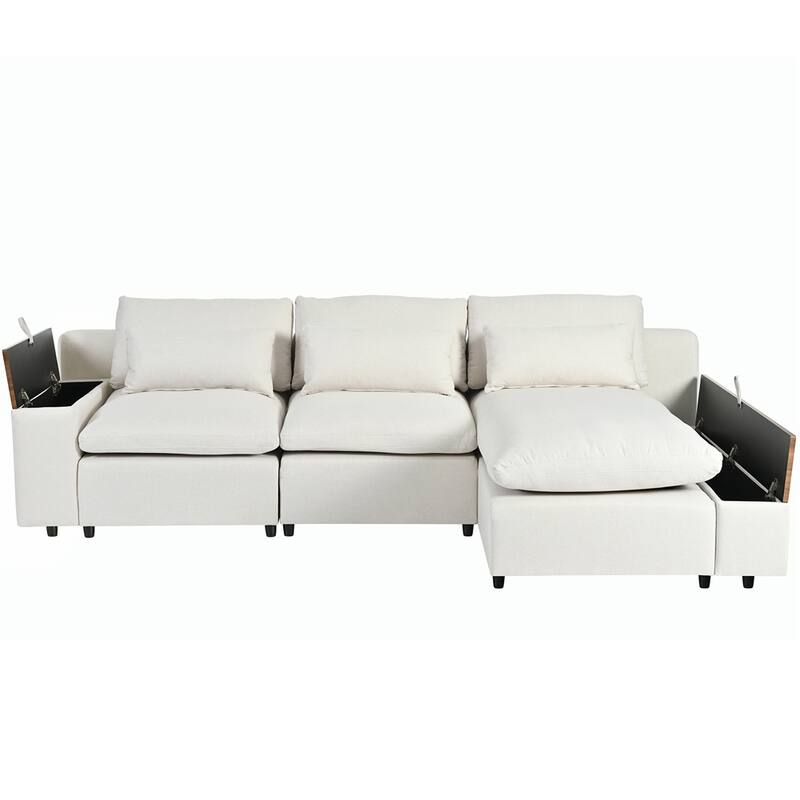 Modular Sectional Sofa with Removable Back Cushions and Storage Space