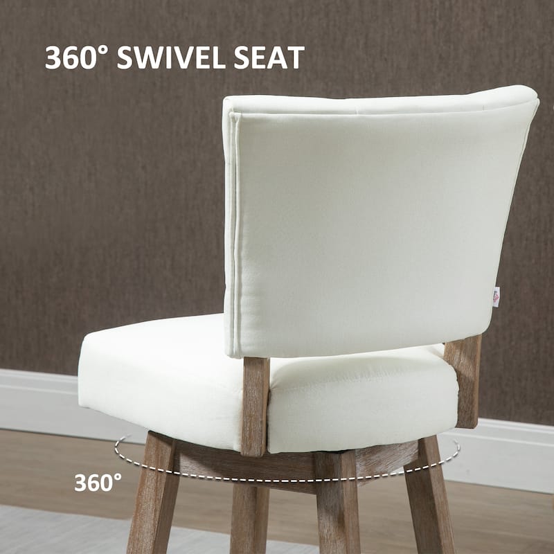 HOMCOM Swivel Bar Stools Set of 2, Fabric Tufted Counter Height Bar Stools with Rubber Wood Legs and Footrest for Dining Room