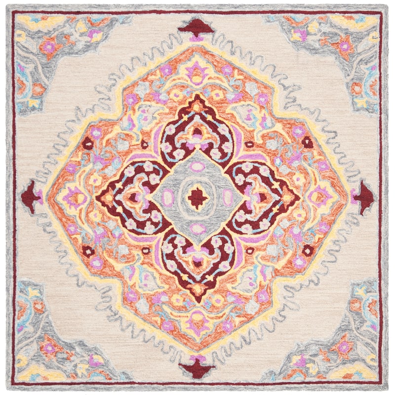 SAFAVIEH Handmade Micro-Loop Noeleen Wool Rug - 5' Square - Beige/Orange