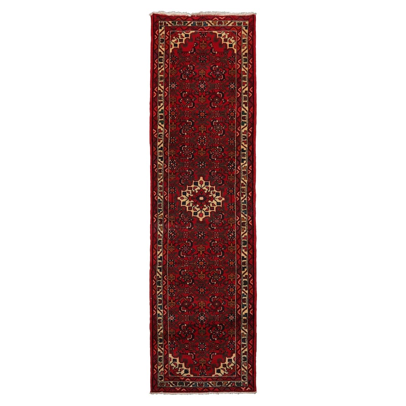2'8''x9'8'' Runner Hand Knotted Wool Red Hamedan Traditional Rug - 2' 8'' x 9' 8'' - 2' 8'' x 9' 8''