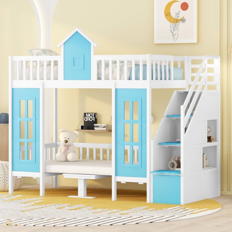 Twin over Twin Bunk Bed with Changeable Table