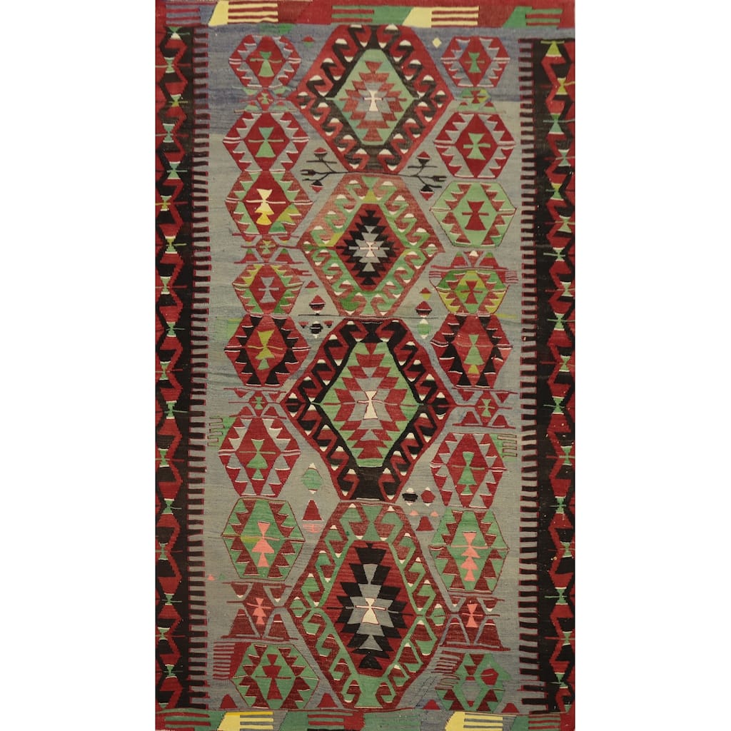 Hand Woven Oriental 100% Wool Carpet Southwestern Tribal Multi-Colored Kilim Area Rug - 9' 10'' X 5' 9''