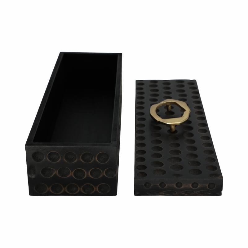 Sculptural Decorative Box with Lid and Gold Accent Handle - 7"