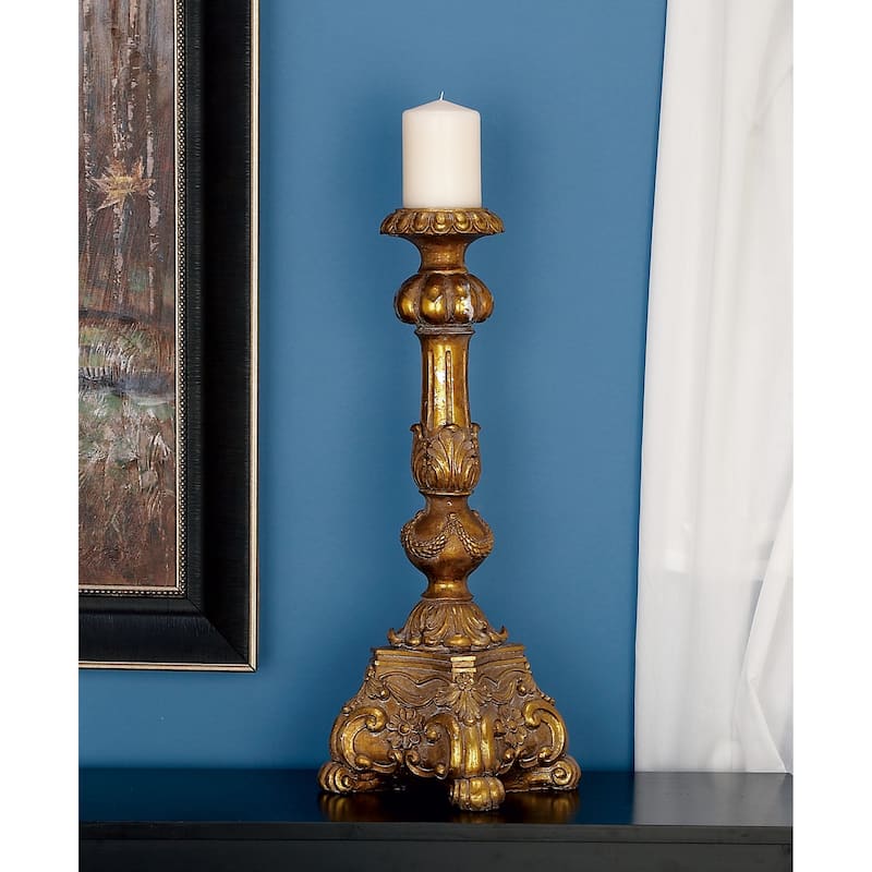 Polystone Tall Standing Candle Holder - Gold - Roche River Decor - 8"W x 8"L x 22"H