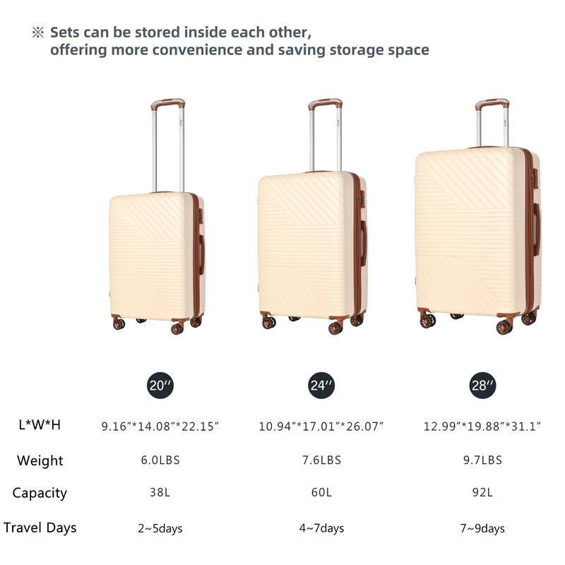 3 Piece Hardshell Luggage Spinner 8 Wheels Suitcase Sets (20"24"28")