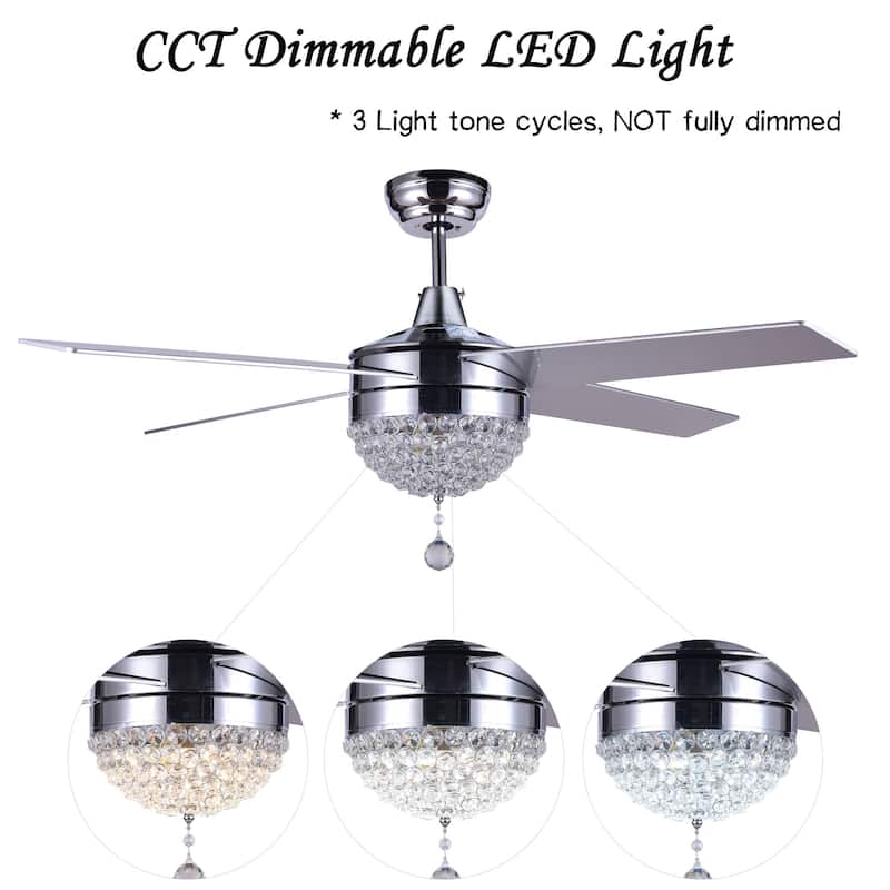 Belladepot 52" Modern Crystal Ceiling Fan with LED Light, Remote Control, Reversible