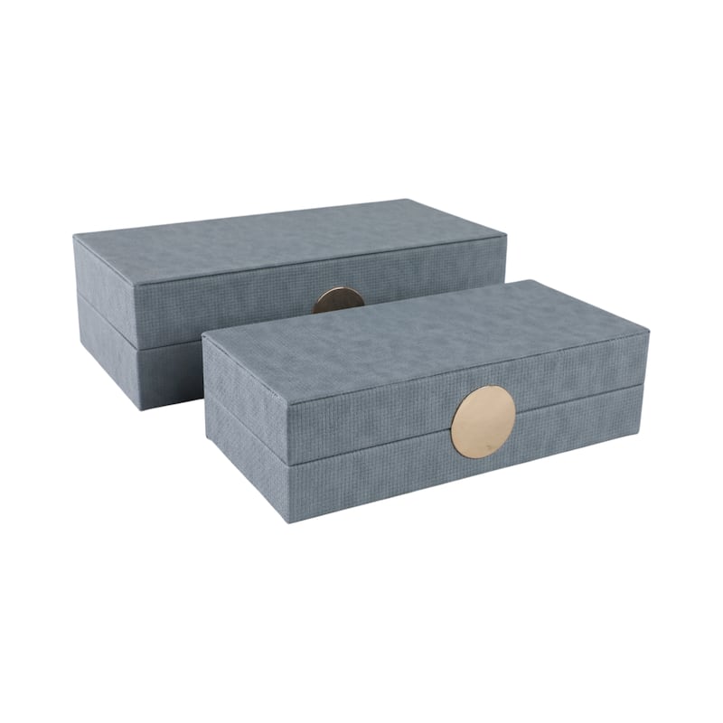Decorative Rectangle Storage Boxes with Lid (Set of 2) - Blue, 12" - 14" - 14.0"
