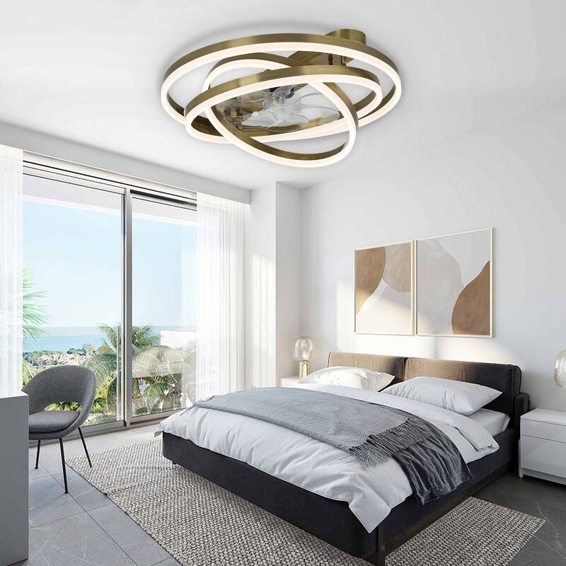 24" Oaks Aura DIY Shade Modern Black Low Profile Ceiling Fan with Light, Smart App Control Flush Mount Ceiling Fan with Remote