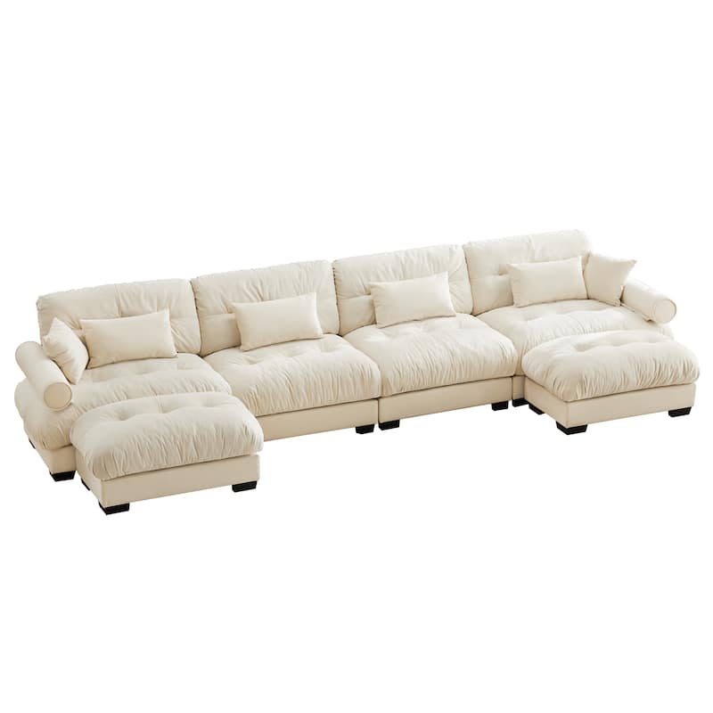 166" 4-Seat Velvet U-Shaped Sectional Cloud Couch with Movable Ottomans, Bolstered Armrests, and Included Pillows