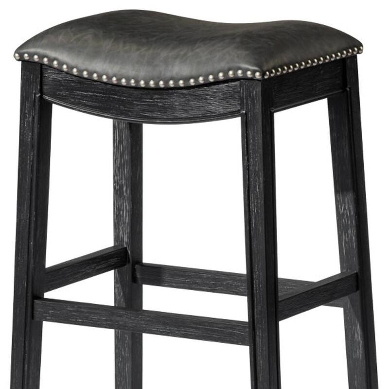 HomeRoots 31" Charcoal and Black Faux Leather and Solid Wood Backless Bar Height Bar Chair