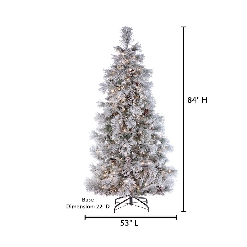 7 Foot Pre Lit Lightly Flocked Snowbell Pine with 450 Twinkle Lights