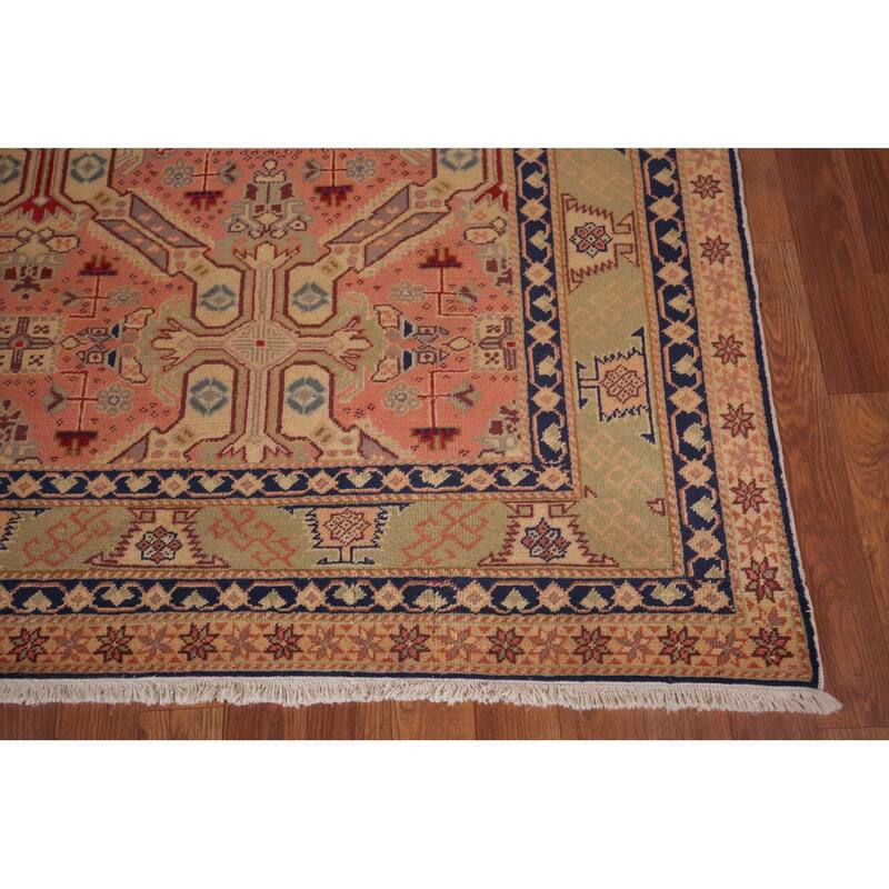 Pink Geometric Anatolian Turkish Vintage Area Rug Handmade Wool Carpet - 6'5" X 9'9"