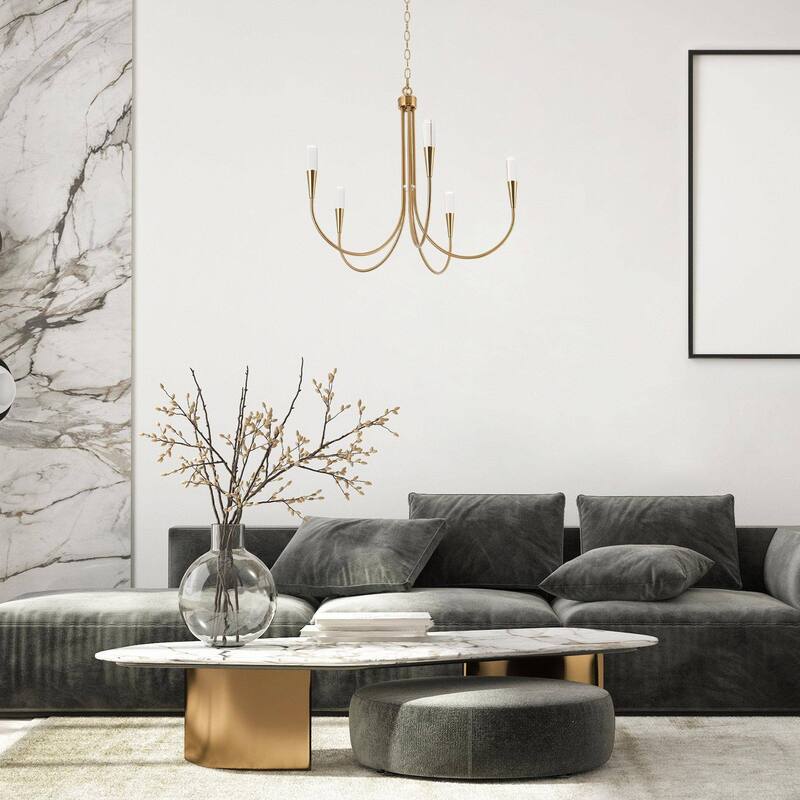 Modern 24"D 5-Light Chandelier Gold Integrated LED Classic Pendant Lights for Kitchen Dining Room - 24" D x 22.5" H