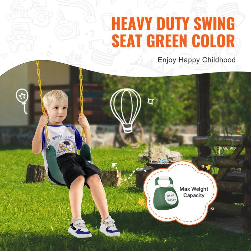 2 Pack Green Kids Outdoor Swing with EVA Seat with Heavy Duty Chains Safe for Playgrounds and Backyard - 25.98 x 5.51 x 0.47 in