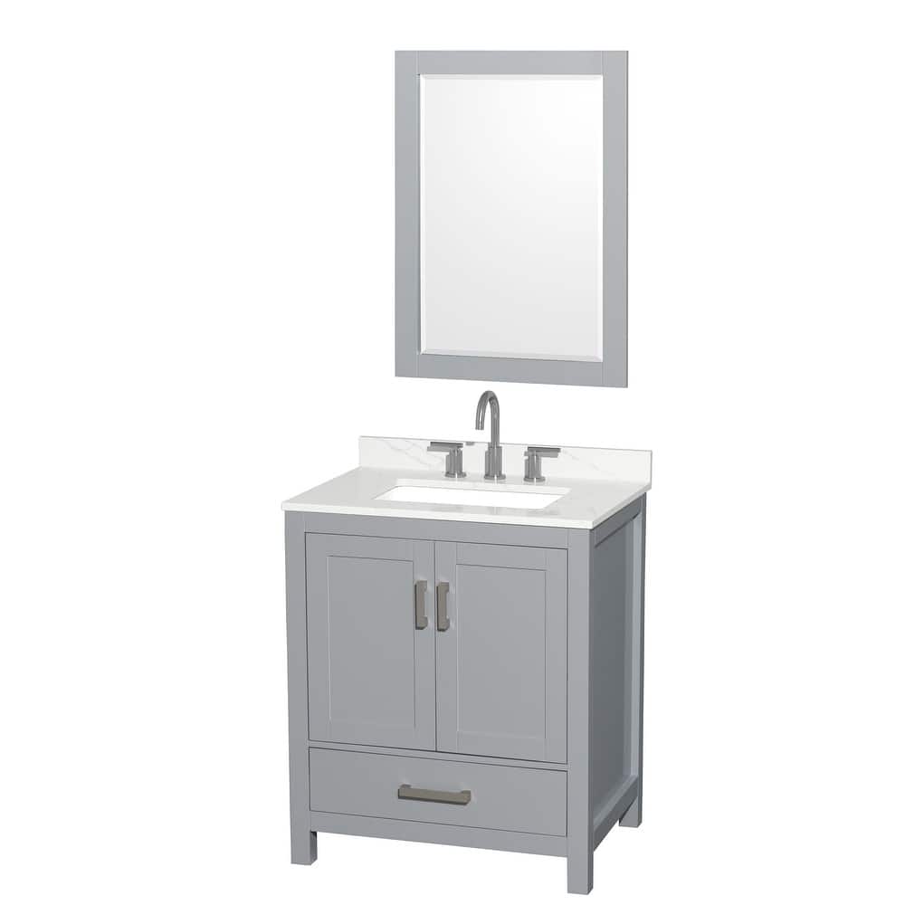 Sheffield 30-inch Single Vanity, 3 Hole Quartz Top, 24-inch Mirror
