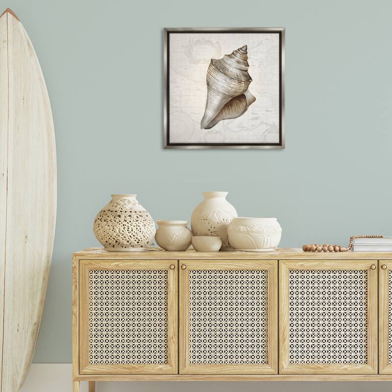 Stupell Conch Shell over Vintage Map Framed Floater Canvas Wall Art Design By Conrad Knutsen