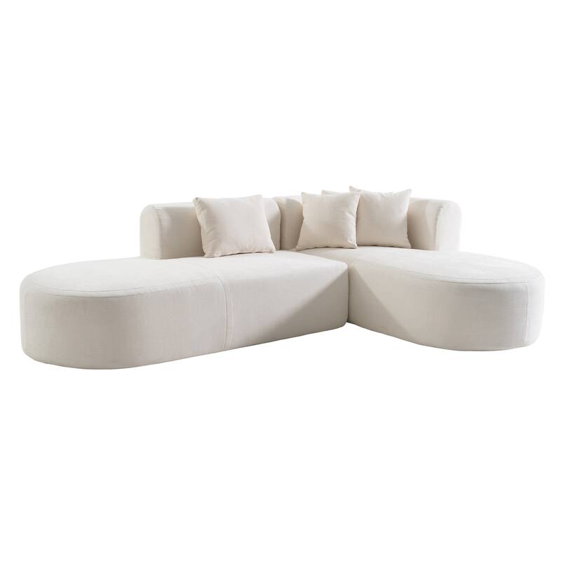Curved Sectional Sofa with L-Shaped Chaise Lounge, Chenille Upholstered Cloud Sofa, 4 Seater Floor Sofa with 4 Pillows