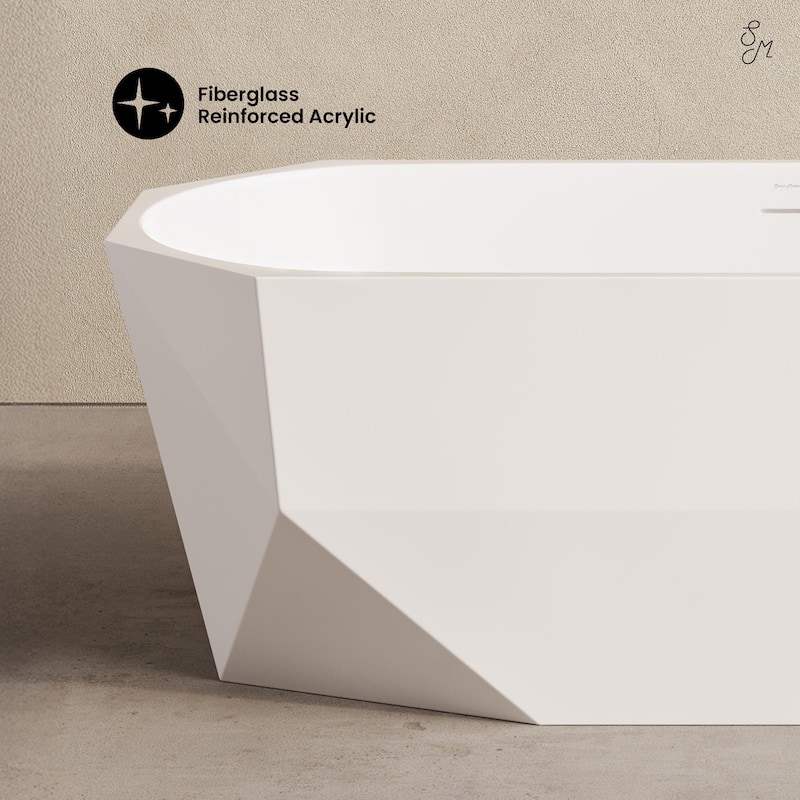 Brusque 67" Diamond Shaped Soaking Freestanding Bathtub In Glossy White, Drain Included