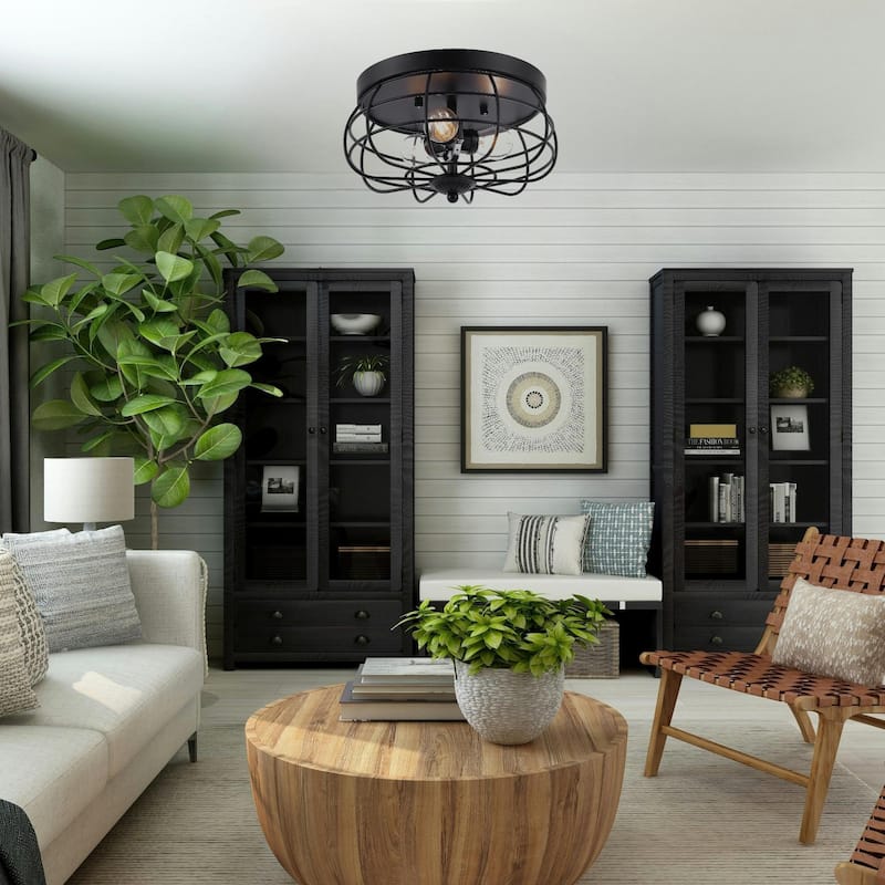 GetLedel 11-inch Farmhouse 3-Light Drum Flush Mount Ceiling Light