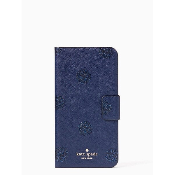 Kate Spade New York Glitter Dot Leather Wrap Folio Case For iPhone 7 Plus - French Navy