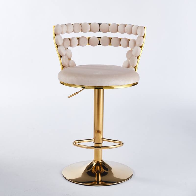 Set of 2 Modern Bar Chair with Golden Color Iron Tube Legs, Soft Cushions and Comfortable Backrest