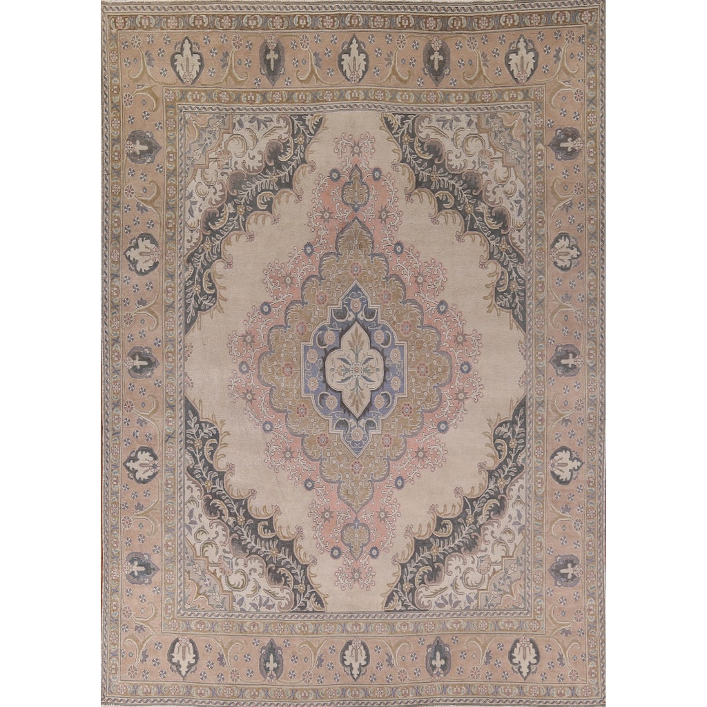 Tabriz Persian Vintage Area Rug Hand-Knotted Wool Carpet - 9'7" x 12'3"