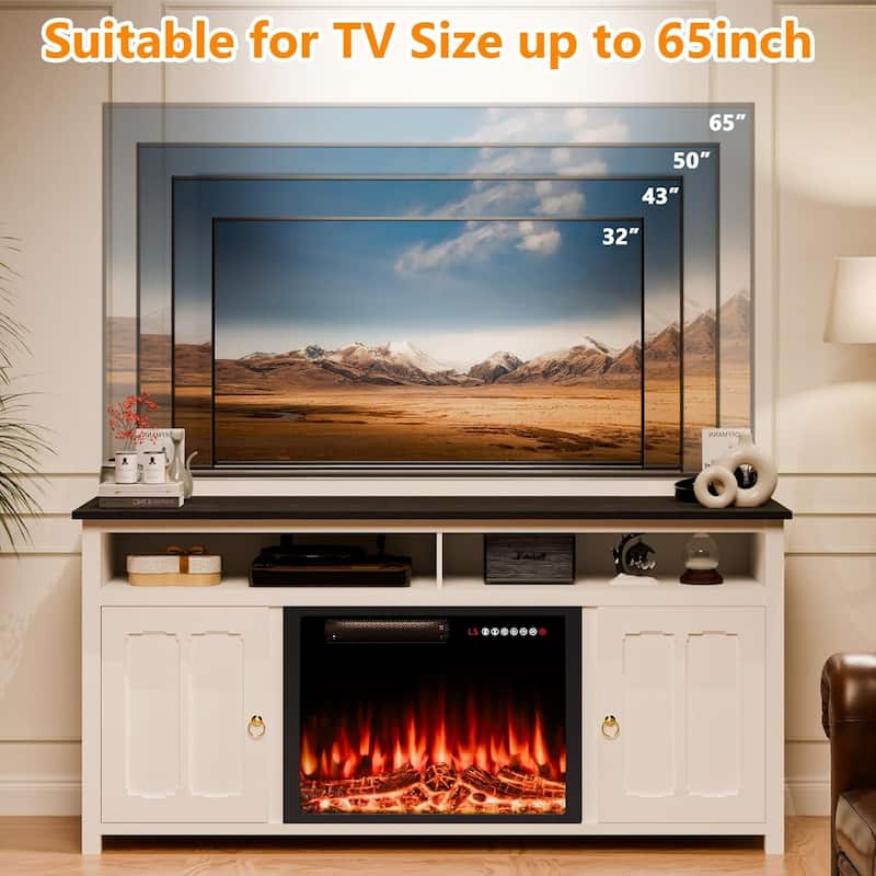 BOSSIN 58" Fireplace TV Stand for TV up to 65",Farmhouse Entertainment Center with Fireplace,Storage Cabinets,Adjustable Shelves