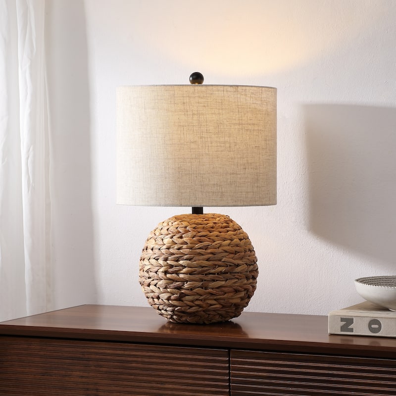 Camilo 21.5" Modern Coastal Woven Rattan Globe LED Table Lamp - Brown