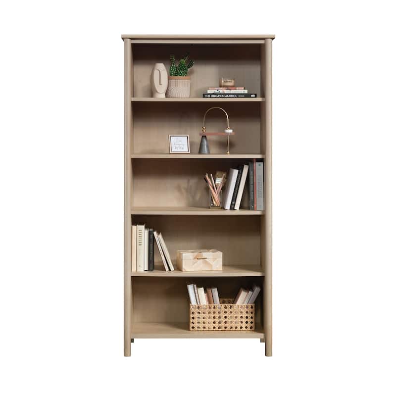 Wood 5-Shelf Bookshelf with Concealed Storage, Brown - 31.50" W x 15.51" D x 66.14" H