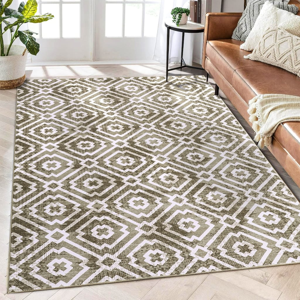 Geometric Area Rugs for Living Room Bedroom Distressed Washable Accent Rug Non-Slip Low Pile Carpet