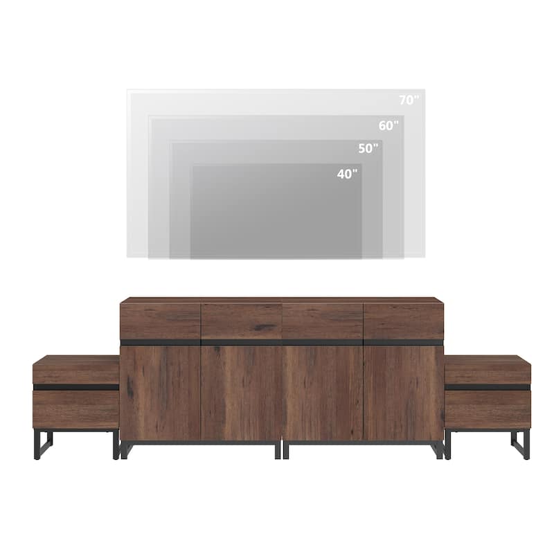 Modern TV Stand for TVs up to 70 Inches, 4-in-1 Entertainment Console with Storage Cabinets and 2 End Table, Media Cabinet