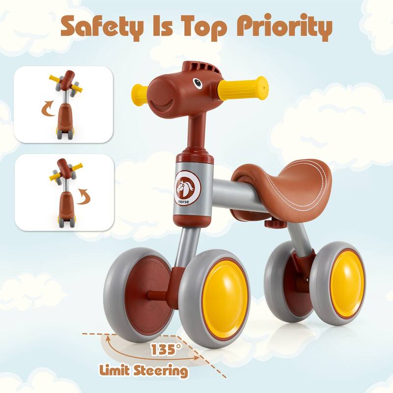 Brown Baby Ride-On Balance Bike with Comfortable PU Seat and Stable Steering Design - 22" × 9.5" × 17.5"