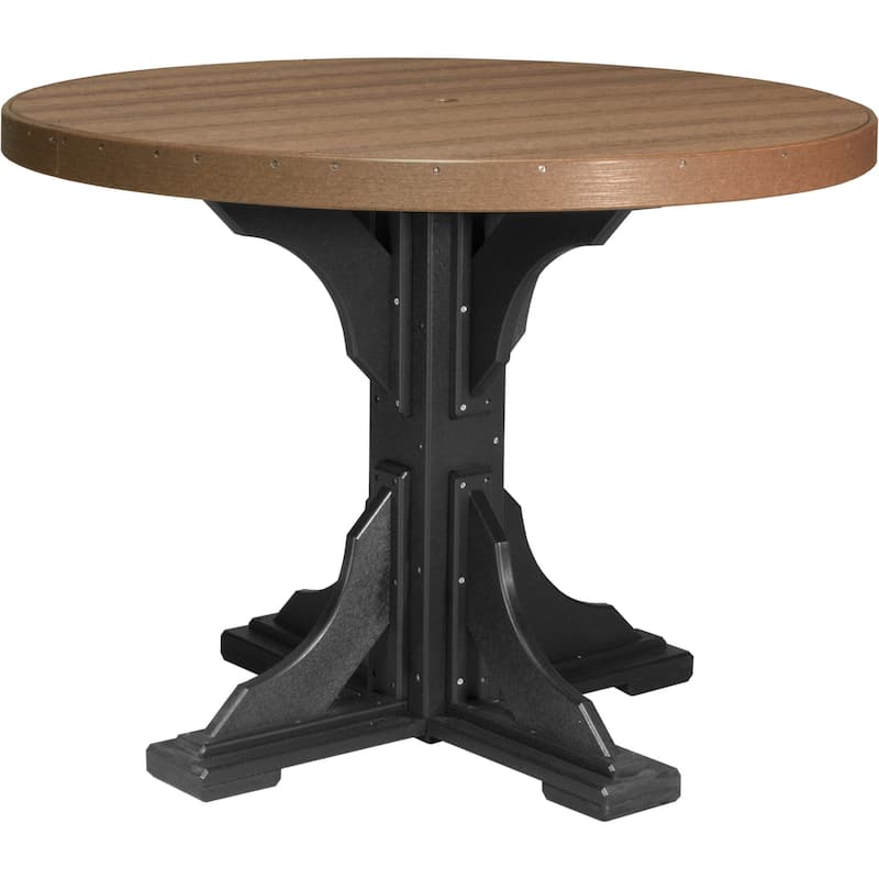 Poly Lumber Round Dining Table Set with Regular Chairs - Counter Height - Antique Mahogany Woodgrain & Black
