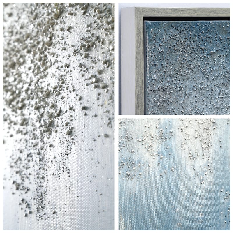 Blue Rain Textured Glitter Hand Painted Canvas Wall Art Set of 2