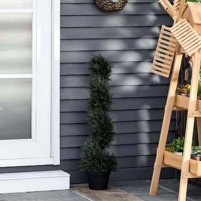 Outsunny 35.5" Topiary Artificial Faux Cedar Tree Plant with Included Nursery Pot & Features High-Quality Detailed Look