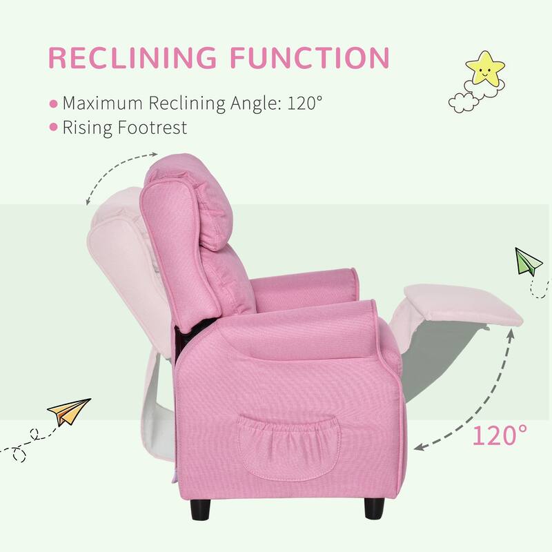 Qaba Kids Recliner Chair Children Sofa Angle Adjustable Single Lounger Kids Armchair Gaming Chair with Footrest for Ages 3-8