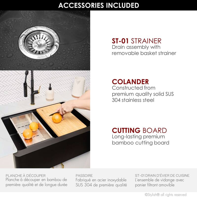 STYLISH Undermount 30" Workstation Single-Bowl Composite Granite Kitchen Sink - 30" x 21" x 10"