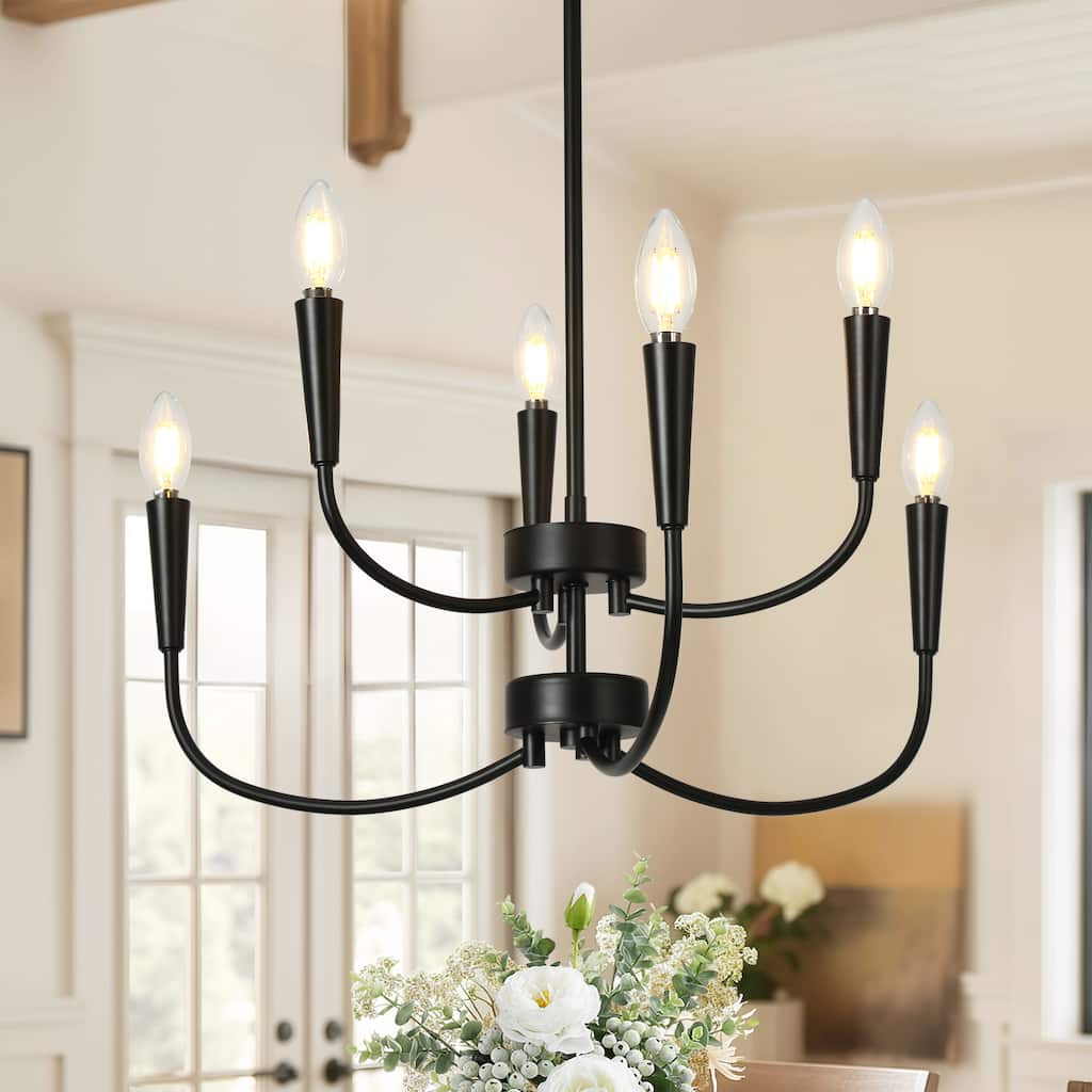 Modern Farmhouse 6-Light Black Chandelier for Dining Room Bedroom