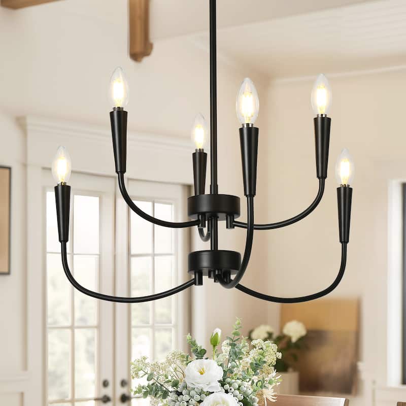 Modern Farmhouse 6-Light Black Chandelier for Dining Room Bedroom